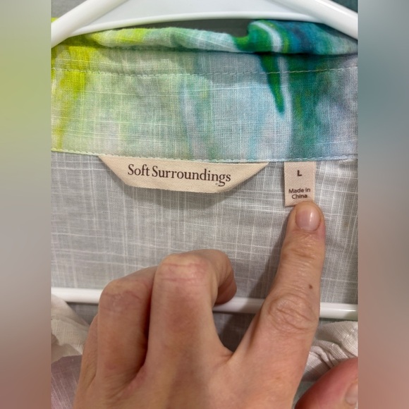 Soft Surroundings Isla Grande 100% Cotton Multicolor Watercolor Button Front Top - Picture 12 of 12